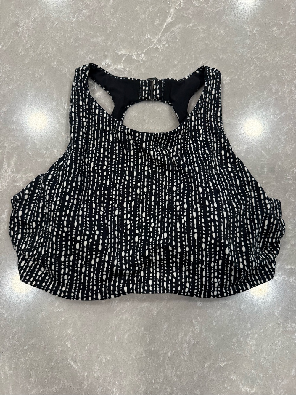 Athleta High Neck Bikini Swim Top Black White Print 34D/DD NWOT